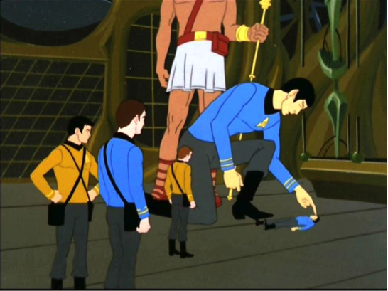 Spock mind melds with a giant Spock clone in TAS's "The Infinite Vulcan"