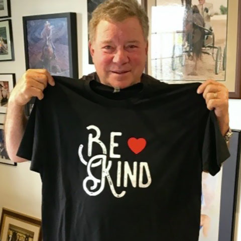 William Shatner and a Pop Culture Hero Coalition Be Kind tee shirt