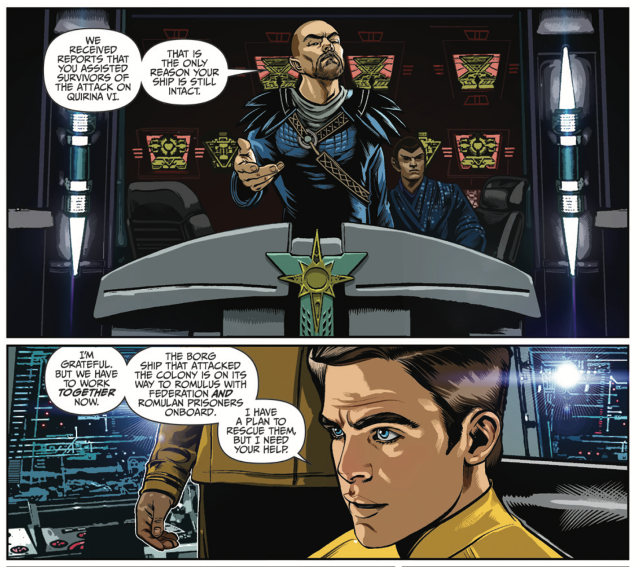 Kirk talks to the Romulans in Star Trek Boldly Go #4