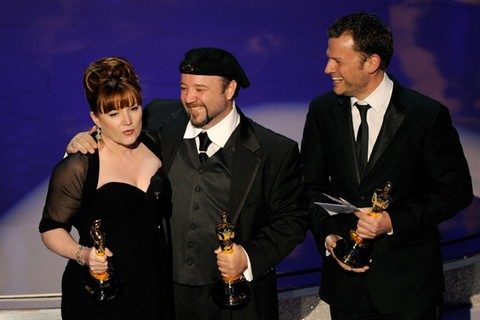 Mindy Hall, Barney Burman, and Joel Harlow winning with Makeup Oscars for “Star Trek”in 2010