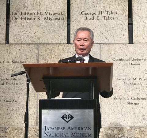  George Takei speaking at the opening of the 'New Frontiers' Exhibit at the Japanese American National Museum in Los Angeles on Saturday