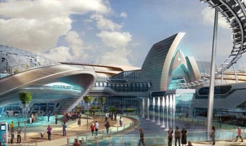 Artist rendition of possible Star Trek attraction at Paramount London Resort - now delayed to 2022