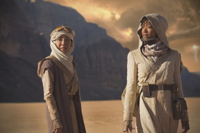 Captain Philippa Georgiou and Michael Burnham in desert clothes on Star Trek: Discovery