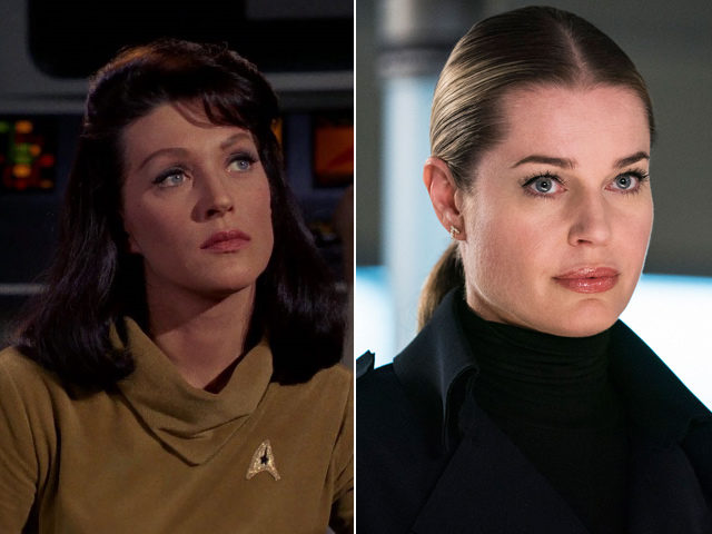 Majel Barrett-Roddenberry as Number One in Star Trek and Rebecca Romijn