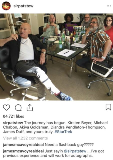 James Mc Avoy comments to Patrick Stewart on Instagram