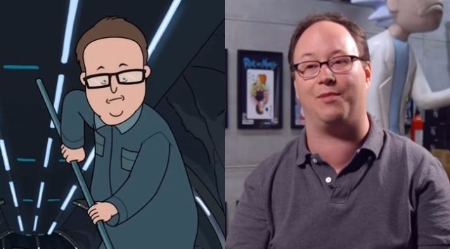 Writer/producer Mike McMahan as a janitor on Rick and Morty