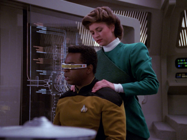 Geordi La Forge and Leah Brahms in Star Trek: The Next Generation's 'Booby Trap"