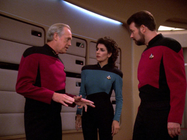 Jellico, Troi, and Riker in "Chain of Command" - Star Trek: The Next Generation