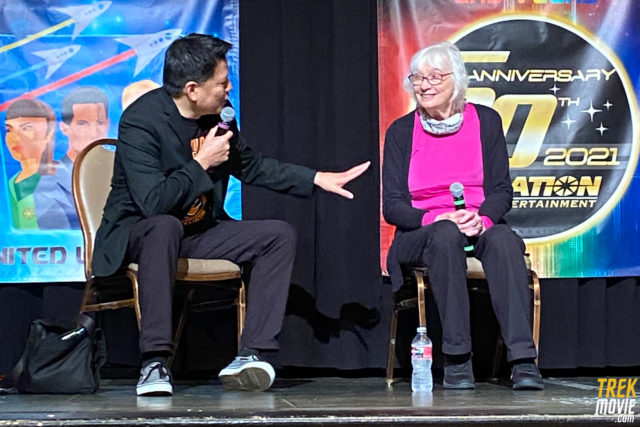 Garrett Wang and Jeri Taylor at the 55-Year Mission convention, Las Vegas, August 2021 (Photo: TrekMovie.com)