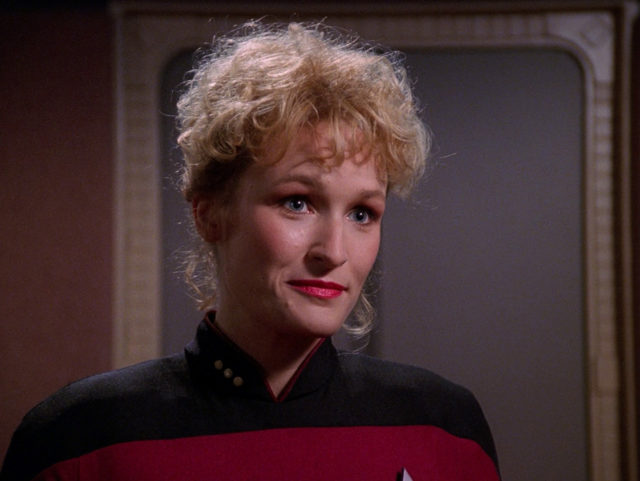 Elizabeth Dennehy as Lt. Commander Shelby in Star Trek: The Next Generation