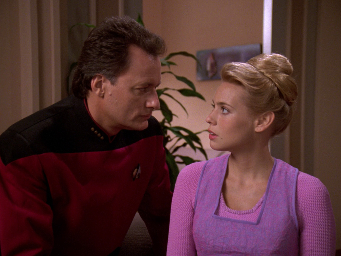 Q with Amanda Rogers (Oliva D'Abo) in Star Trek: The Next Generatio...