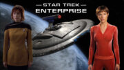 Kim Rhodes and Jolene Blalock against Star Trek: Enterprise background - TrekMovie