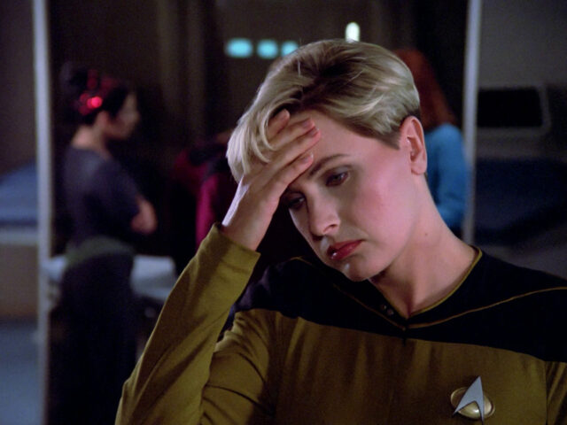 Tasha Yar gets infected with a virus in "The Naked Now"
