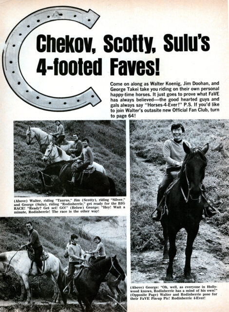 Fave Magazine with Walter Koenig, James Doohan, and George Takei on horseback