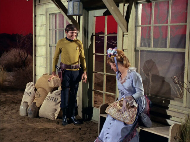 Chekov (Walter Koenig) and Sylvia (Bonnie Beecher) in Star Trek's "Spectre of the Gun"