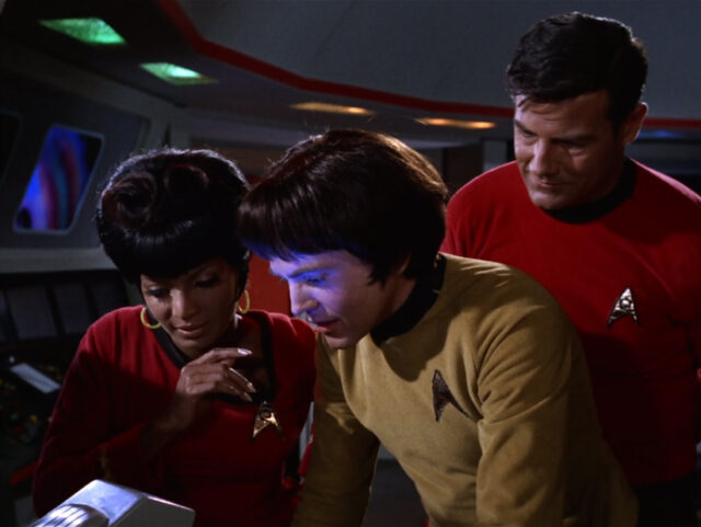 Nichelle Nichols, Walter Koenig, and Michael Barrier in Star Trek's "Catspaw"